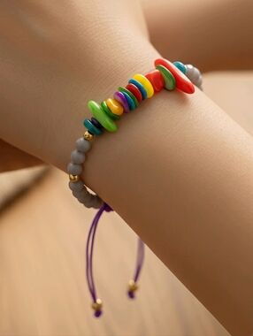 Rainbow Chip Bracelet Colorful Boho Adjustable Bracelet Festival Y2K Jewelry